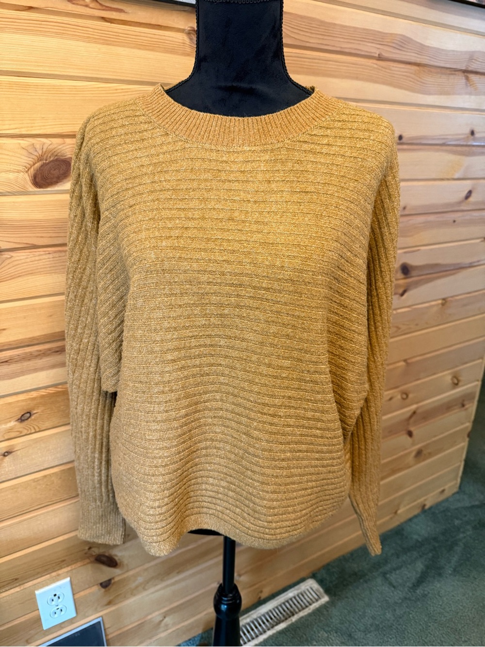 Pink Rose Golden Mustard Ribbed Crewneck Sweater